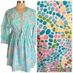 Talbots Multicolor Mosiac Print Cotton Coverup Tunic Size L Resort Cruise Beach
